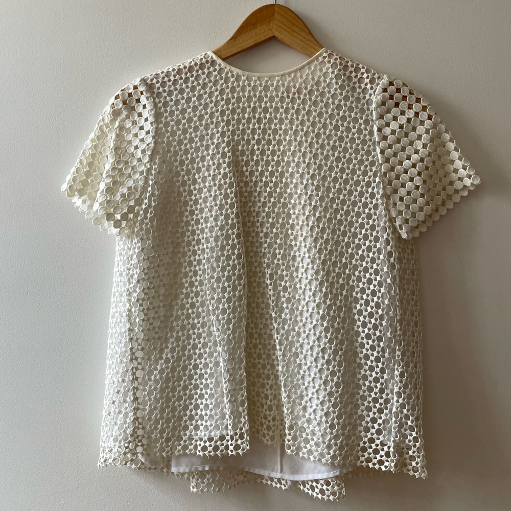 Tory Burch Cream Lace Overlay Short Sleeve Top